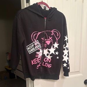 Black Hoodie with Pink Bear Graphic